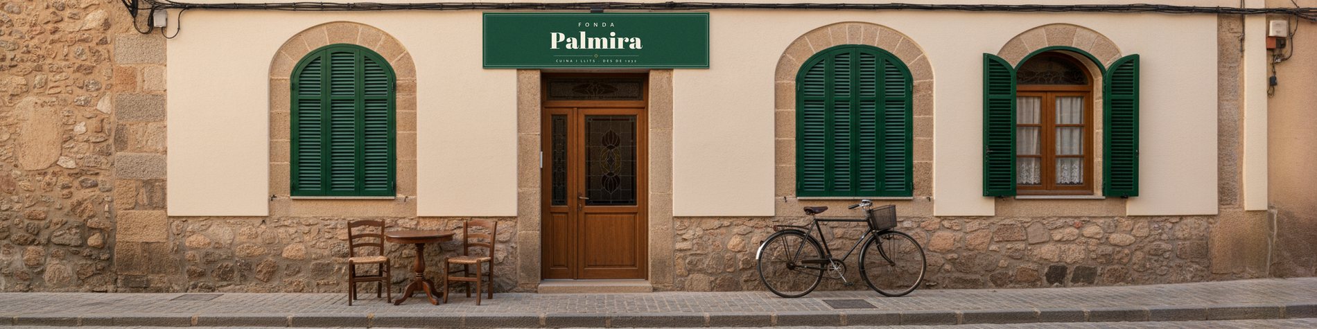 Fachada de Fonda Palmira con su rótulo